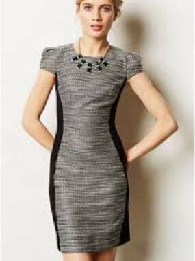 Moulinette Soeurs Gray Tweed Mini Dress with Black Side Panels